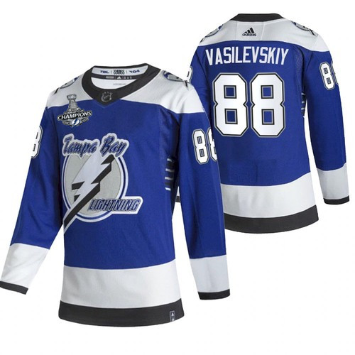 Men's Tampa Bay Lightning #88 Andrei Vasilevskiy 2021 Blue Stanley Cup Champions Reverse Retro Stitched Jersey
